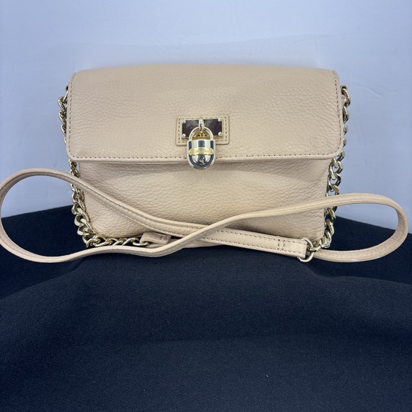 Calvin Klein Handbags - Calvin Klein Pebbled Leather Peach Chain Crossbody Purse Gold Lock Charm EUC